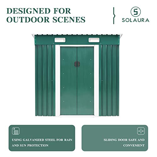 Solaura 6'x4' Outdoor Vented Storage Shed Garden Backyard Tool Steel Cabin (Green)