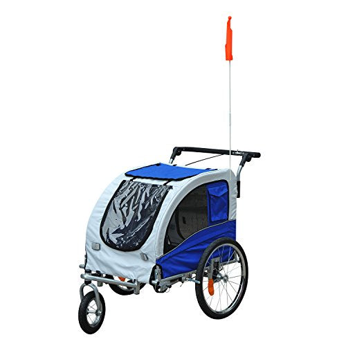 Aosom Elite II 2-in-1 Pet Dog Bike Trailer and Stroller with Suspension and Storage Pockets, Blue