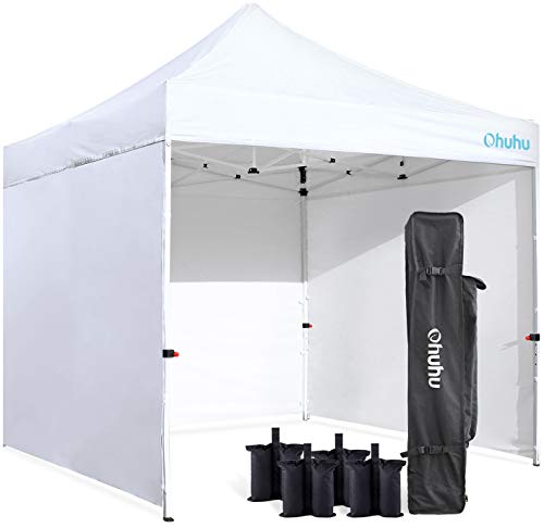 Ohuhu Sturdy 10 x 10 FT Pop-up Canopy Tent with Reinforced Metal Frame, 4 Removable Zipper End Side Walls & Wheeled Carrying Bag, Bonus 4 Weight Bag