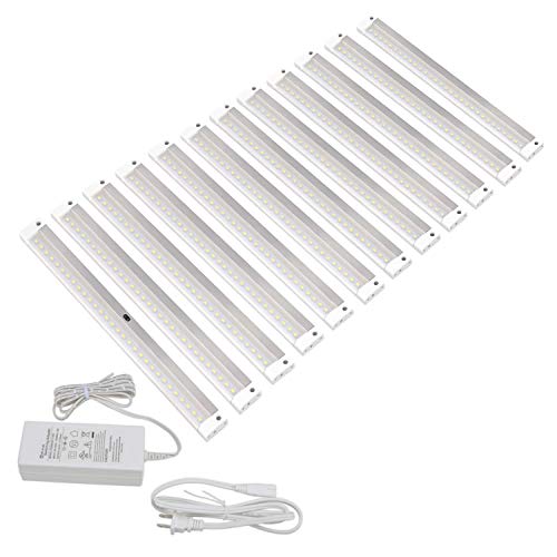 EShine White Finish 12 Panels 12" LED Under Cabinet Lighting Kit Touchless Dimming Control -Cool White (6000K)