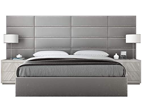 Vänt Upholstered Wall Panels - King/Cal King Size Wall Mounted Headboards - Plush Velvet Platinum Gray - Pack of 4 Panels (Each Individual Panel 39"x11.5")