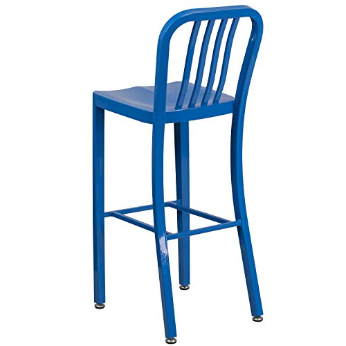Flash Furniture Commercial Grade 2 Pack 30" High Blue Metal Indoor-Outdoor Barstool with Vertical Slat Back