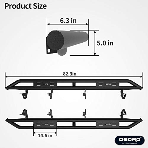 oEdRo 6" Side Step ,Unique Multi-layerTextured Black Running Boards Nerf Bars