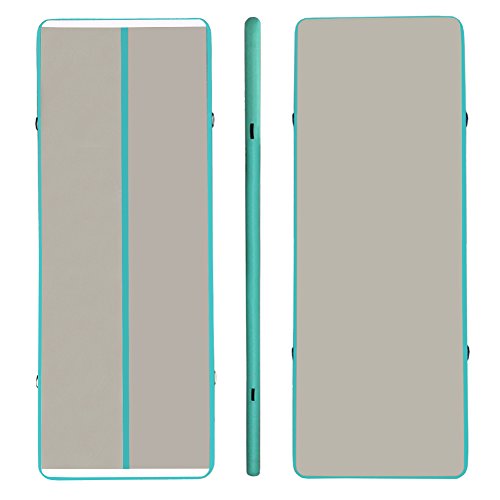 EZ GLAM Inflatable Gym Mat Home Air Floor Inflatable Tumbling Mat for Gymnastics Inflatable Air Track (23ftLx 6.6ftW x 8inH, Grey/Green)