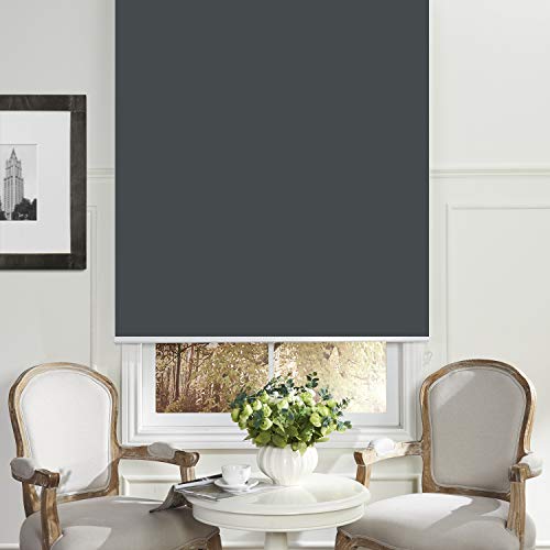 PASSENGER PIGEON Thermal Insulated 100% Blackout Waterproof Fabric Custom Window Roller Shades Blinds,69" W x 92" L,Dark Grey