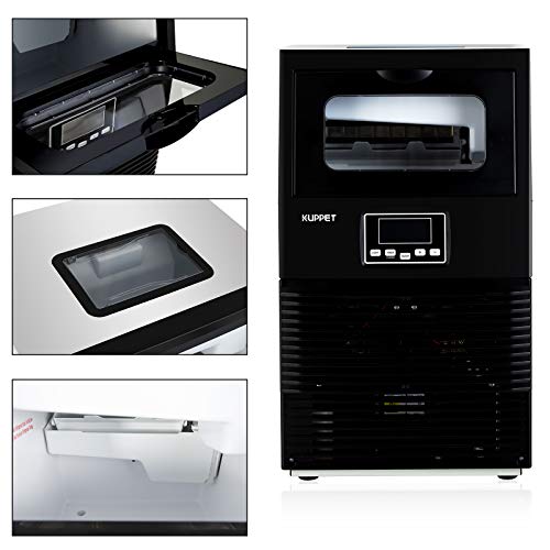 KUPPET Commercial Ice Machine, Freestanding Automatic Portable Ice Cube Machine, for Restaurants/Bars/Homes/Offices, 88 LBS/24H, Stainless Steel