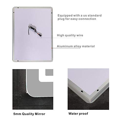 Led Bathroom Lighting Mirror 32x24 ISTRIPMF Vanity Makeup Mirror with Light Anti-Fog Function Wall Mounted Adjustable White Light Thickness 5MM Dimmabl...