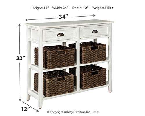 Signature Design by Ashley - Oslember Storage Accent Table - Includes 4 Brown Removable Baskets - Antique White Finish