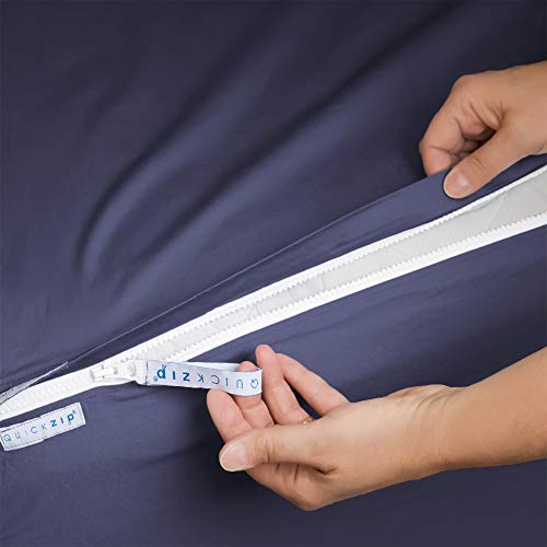 QuickZip Fitted Sheet - Includes 1 Fitted Sheet Base & 2 Zip-On Sheets - Easy to Change, Fold & Wash - Soft Sateen 400 TC Cotton Fitted Sheets - 11” Deep Pockets Full Size Sheets - Navy