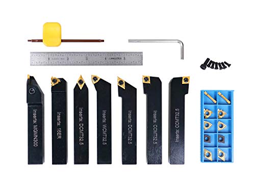 Accusize Industrial Tools 3/4'' Shank 7 Pc Indexable Carbide Turning Tool Set with 10 Extra Carbide Inserts in Fitted Box, 2387-2006plus