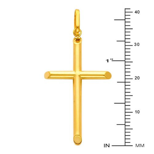14k REAL Yellow Gold Religious Classic Cross Charm Pendant (35 x 20 mm)