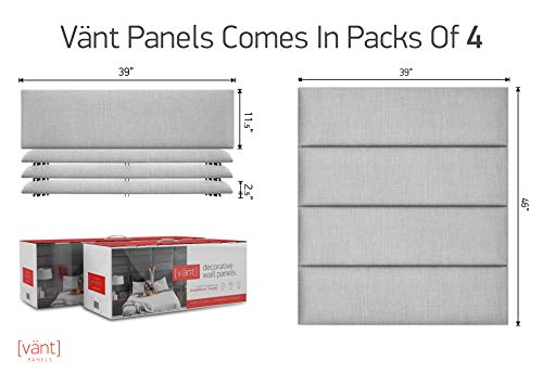 Vänt Upholstered Wall Panels - Queen/Full Size Wall Mounted Headboards - Plush Velvet Black - Pack of 4 Panels (Each Individual Panel 30"x11.5")