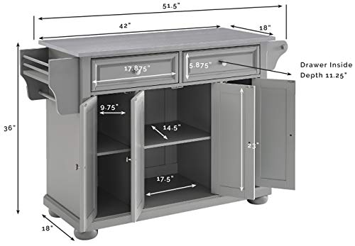 Crosley Furniture Alexandria Kitchen Island with Stainless Steel Top, Vintage Grey