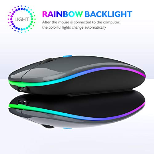 LED Bluetooth Mouse,Bluetooth Mouse for ipad/ipad Pro,Wireless Mouse for MacBook Pro/MacBook Air/Pc/Laptop(BT+2.4 (Gray))