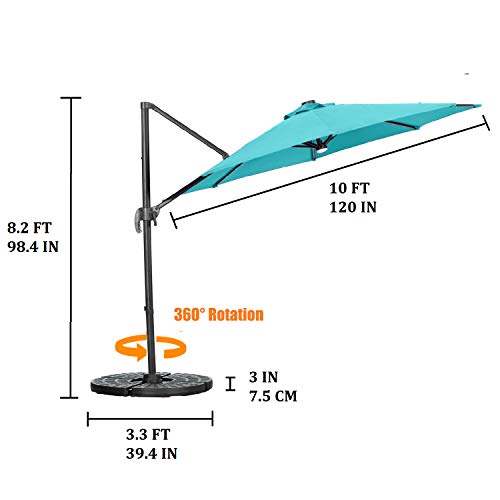 10 FT Patio Umbrella Cantilever Umbrella with Solar LED Light 360° Rotation Hanging Umbrella with Tilt & Crank Outdoor Market Umbrella,8 Sturdy Ribs(Blue)