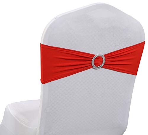 VDS Spandex Chair Sashes Bows Elastic Chair Bands with Buckle Slider for Wedding Banquet Party Event Decoration (Pack of 300) Red