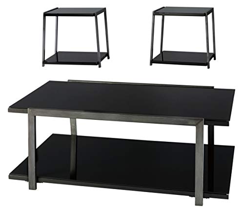 Signature Design by Ashley - Rollynx Modern 3-Piece Occasional Table Set - Includes Cocktail Table & Two End Tables, Black