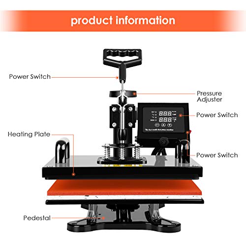 Heat Press 12" x 15" - TUSY 5 in 1 Swing Away Heat Press Machine for T Shirts Hat Mug Cap Plate, Multifunctional Digital Heat Transfer Sublimation