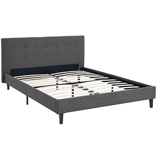 Modway Linnea Upholstered Gray Full Platform Bed with Wood Slat Support