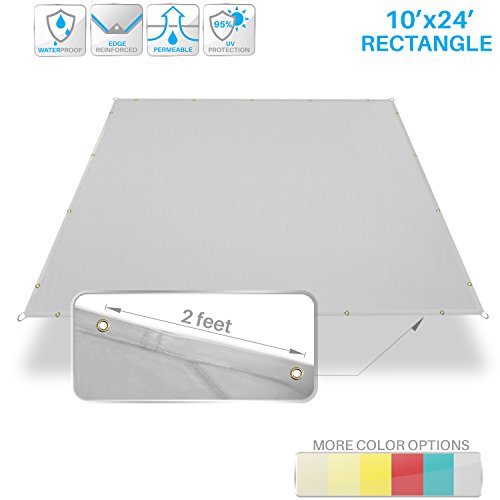 Patio Paradise 10'x24' Waterproof Sun Shade Sail Canopy, Light Gray Rectangle Straight Side Grommet Pergola Cover Windscreen Tarp UV Block Fabric for Outdoor Deck - Customize Available