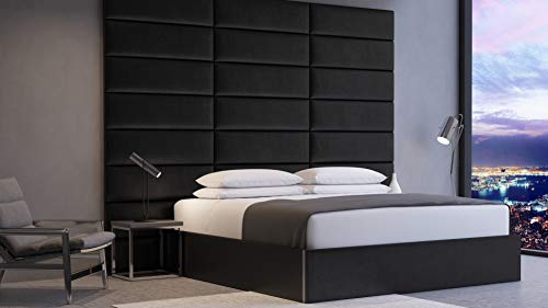 Vänt Upholstered Wall Panels - Queen/Full Size Wall Mounted Headboards - Plush Velvet Black - Pack of 4 Panels (Each Individual Panel 30"x11.5")