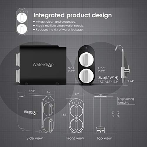 Waterdrop Reverse Osmosis Water Filtration System TDS Reduction 400 GPD Fast Flow Tankless FCC Listed 1:1 Drain Ratio USA Tech Support