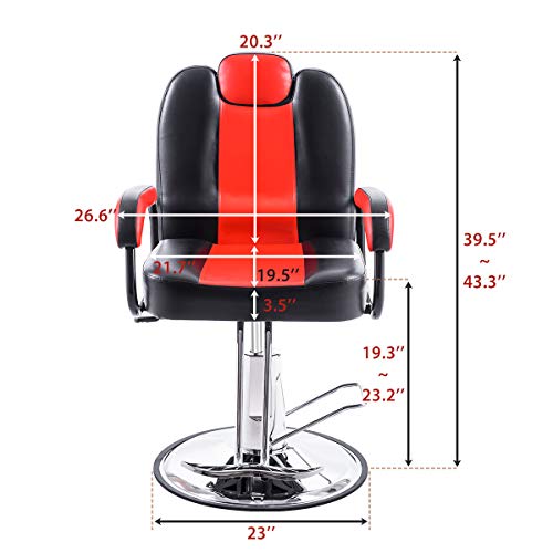 Hydraulic Recliner Barber Chair for Salon w/ 20% Extra Wider Seat & Heavy Duty Hydraulic Pump, 2020 Upgraded Black & Red