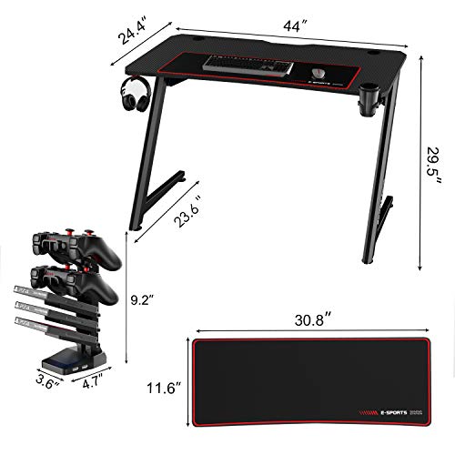 Lemberi Gaming Desk W/ RGB LED Lights Y-Shaped Computer Large Mouse Pad Pro Station W/ USB Handle Rack Cup Holder & Headphone Hook