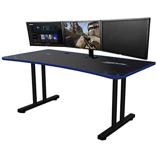 Turismo Racing Gaming Desk - Stazzione Extra-Wide Smart Gaming Desk with Built-in Phone Charger and USB Ports + Integrated Mouse Pad - Blue