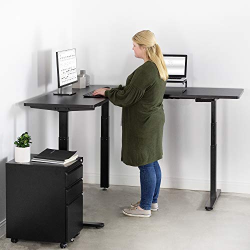 VIVO Electric 67 x 60 inch Corner Stand Up Desk | Black Table Top, Black Frame, Height Adjustable L-Shaped Standing Workstation (DESK-KIT-3E6B)