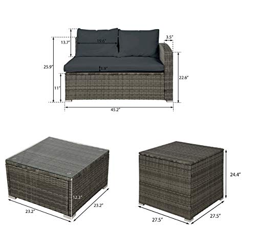 Danxee Outdoor Patio 4 Piece Conversation Set Wicker Rattan Sectional Sofa W/ Loveseat Coffee Table & Storage Ottoman Backyard Porch Lawn