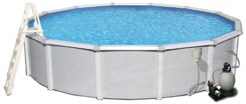 Blue Wave Samoan 27-ft Round 52-in Deep 8-in Top Rail Metal Wall Swimming Pool Package