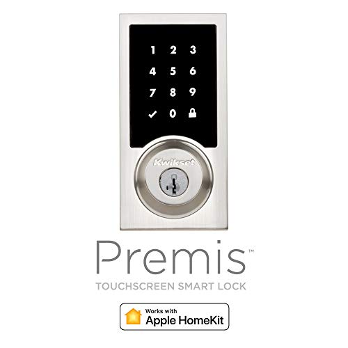 Kwikset 99190-003 Contemporary Premis Touchscreen Keyless Entry Smart Deadbolt Door Lock Works with Apple HomeKit Featuring SmartKey Security, Satin Nickel
