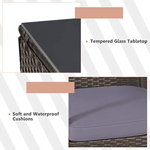 Tangkula 4Pc Outdoor Furniture Set Rattan Wicker Loveseat Sofa Cushioned Seat&Glass Top Coffee Table Modern