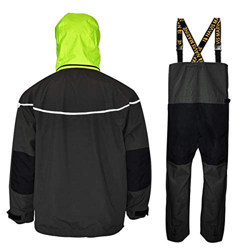 Navis Marine Sailing Jacket with Bib Pants for Men Women Waterproof Breathable Rain Suit Fishing Foul Weather Gear (Carbon, Medium)