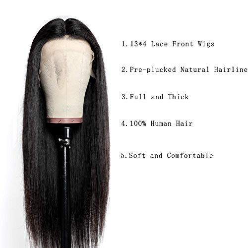Lace Front Wigs Human Hair 24 inch Straight Lace Frontal Wigs For Black Woman 13x4 Lace Front Wigs Pre Plucked Hairline with Baby Hair 150% Density 10A Dyale Natural Black Hair Wig(24 inch)