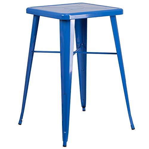 Flash Furniture 23.75'' Square Blue Metal Indoor-Outdoor Bar Table Set with 2 Square Seat Backless Stools