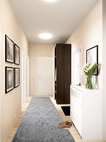 Custom Length Hallway Runner Rug,Slip Resistant,Scroll Grey, 26 Inch X 27 feet, Sold and Priced Per Foot