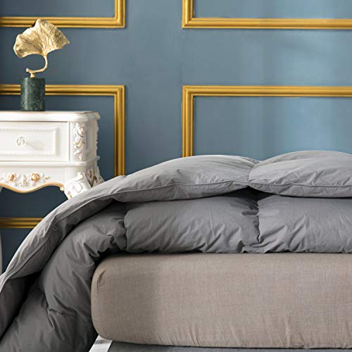 Globon Fusion White Goose Down Comforter Queen Size All Cotton 300 Thread Count Shell Hypoallergenic W/ Corner Tabs