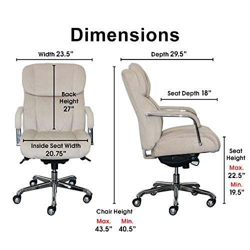 La-Z-Boy Sutherland Quilted Leather Executive Office Chair with Padded Arms, High Back Ergonomic Desk Chair with Lumbar Support, Grey Bonded Leather