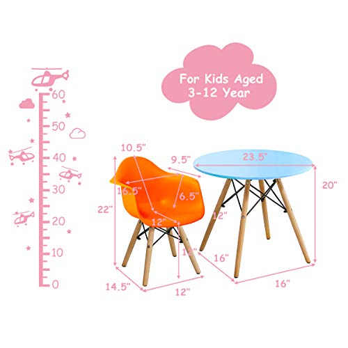 Costzon Kids Mid-Century Modern Style Dining Set (Colorful, Table & 4 Armchairs)