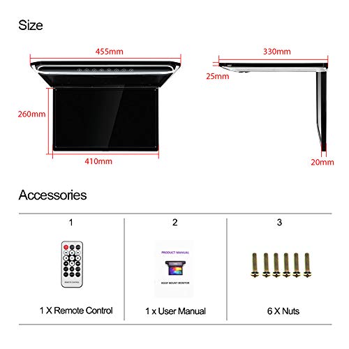 17.3" Car Overhead Flip Down Monitor Screen Dispaly 1080P Video HD Digital TFT Screen Wide Screen Ultra-Thin Mounted Car Roof Player HDMI IR FM USB SD