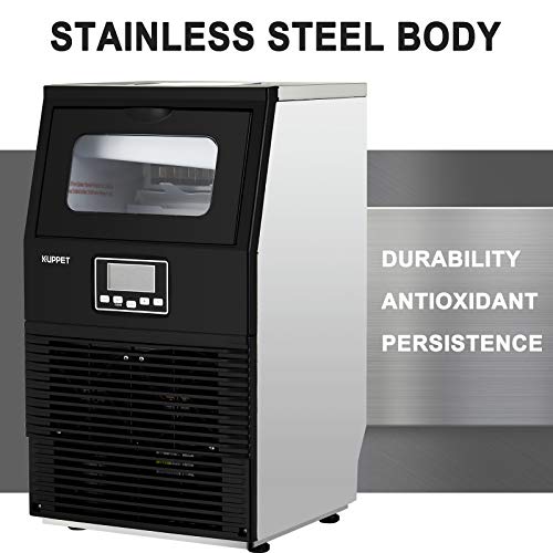 KUPPET Commercial Ice Machine, Freestanding Automatic Portable Ice Cube Machine, for Restaurants/Bars/Homes/Offices, 88 LBS/24H, Stainless Steel