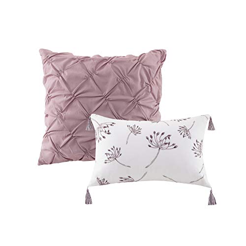 Madison Park Cassandra 8 Pc 100% Cotton Percale Large Floral Print with Reverse Solid Embroidered and Tufted Toss Pillows Shabby Chic All Season Comforter Bedding Set, Cal King, Blush