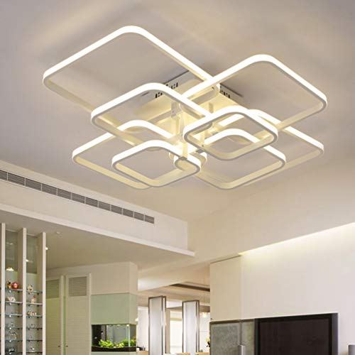 LED Ceiling Light Fixture with Remote Control,Chandelier Modern Acrylic Lighting Flush Mount Lamp 8 Heads for Dining Room Bedroom Square Kitchen Light Fixtures,Dimmable Light Color Changeable (White)