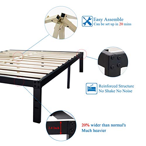 14 Inch Metal Platform Bed Frames / Wood Slat Support / No Box Spring Needed / 3500 lbs Heavy Duty/ Noise Free/ With storage / Black Finish Queen