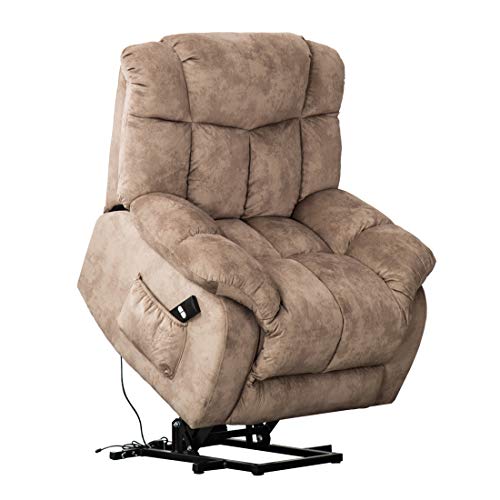 CANMOV Power Lift Recliner Chair for Elderly Safety Motion Reclining Mechanism-Antiskid Fabric Sofa w/ Overstuffed Design Camel