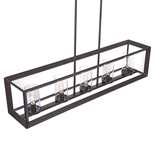Emliviar 5-Light Kitchen Island Lighting, Modern Domestic Linear Pendant Light Fixture, Oil Rubbed Bronze Finish with Clear Glass Shade, 2074LP ORB