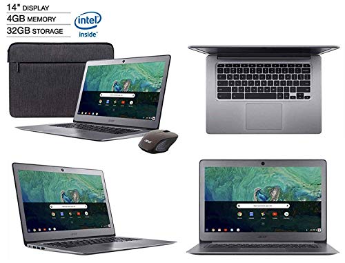 2019 Chromebook 14inch Business Laptop, Intel Celeron N3160 Quad-Core 4GB RAM, 32GB SSD Grey with Accessories