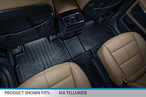 SMARTLINER Custom Floor Mats 3 Rows and Cargo Liner Behind 3rd Row Set Black for 2020 Kia Telluride with 2nd Row Bench Seat